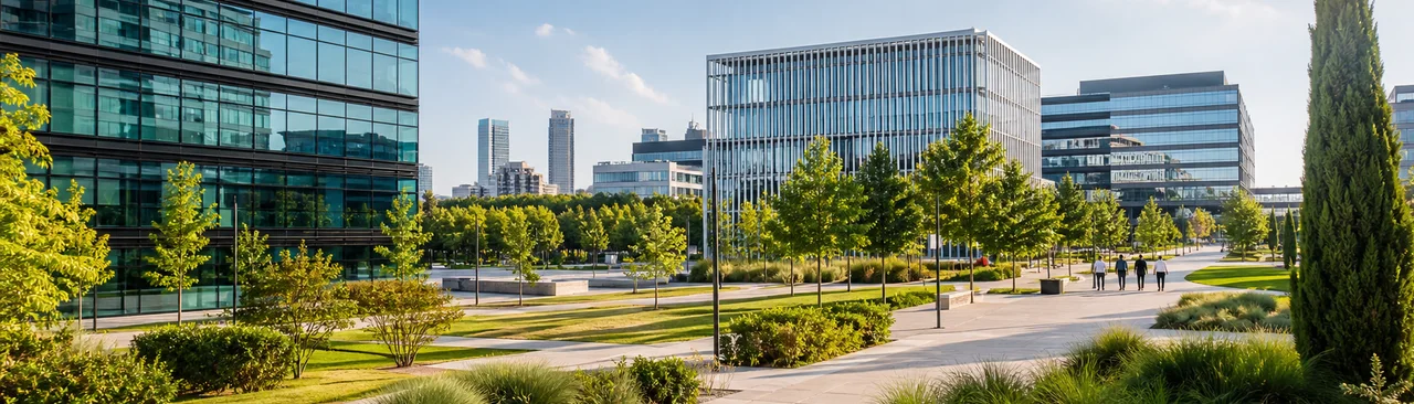 Modern technology park in Madrid with landscaped offices